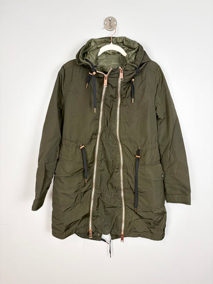 S - Thyme Dark Olive & Rose Gold Maternity Coat