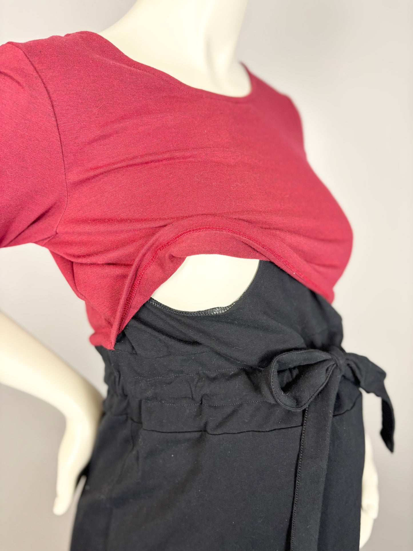 L - Momzelle Black & Red Contrast Nursing Dress