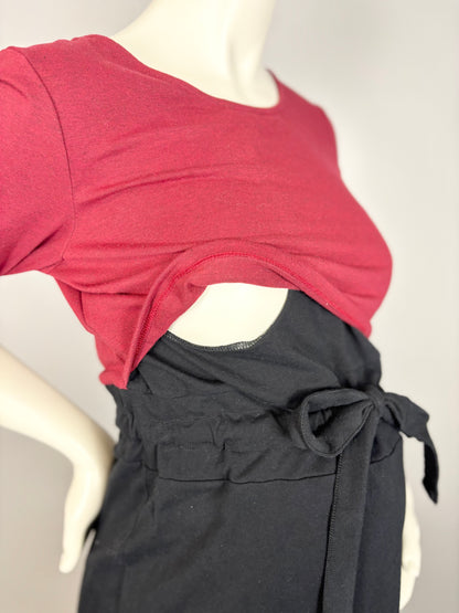 L - Momzelle Black & Red Contrast Nursing Dress