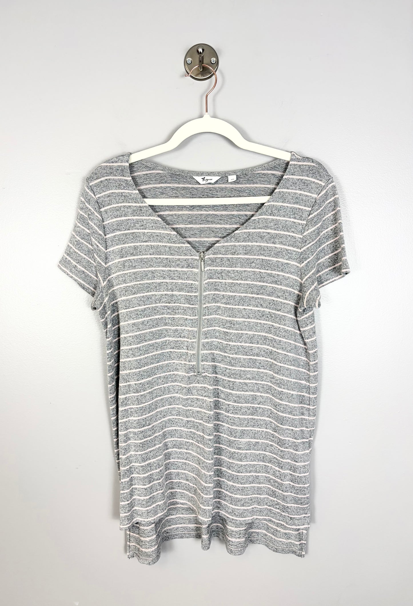 M - Thyme Grey Striped Nursing Top