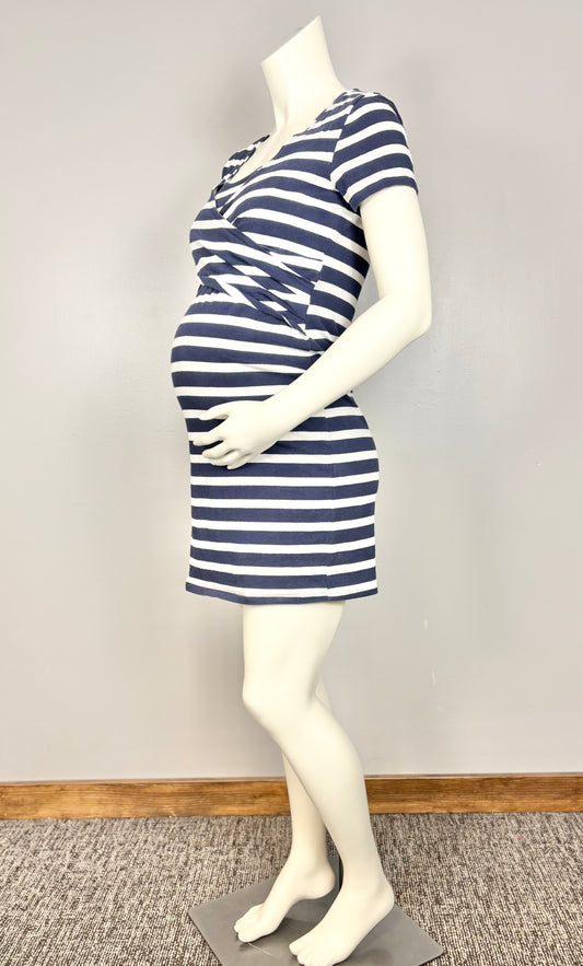 M – Thyme Blue and White Striped Nursing Dress