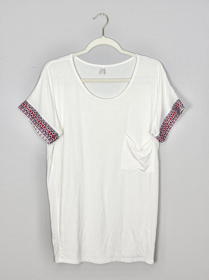 M - Pink Blush White Tapestry Top