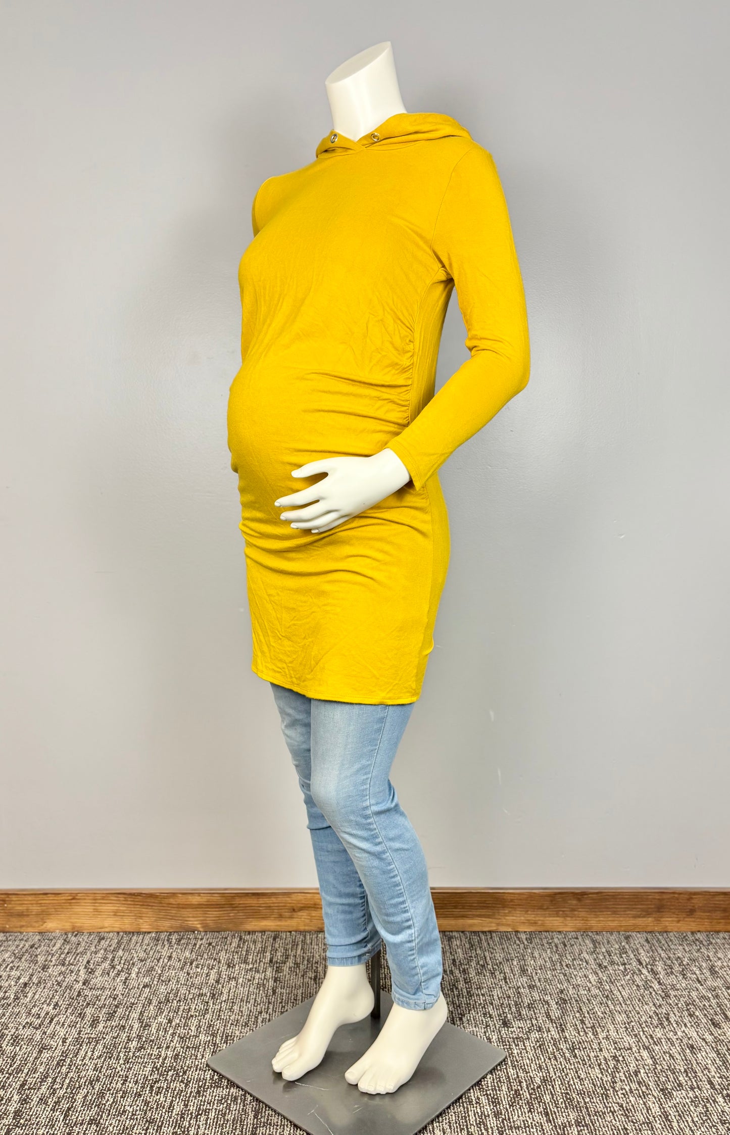 M - Hello Miz Mustard Yellow Soft & Stretchy Hooded Dress/Shirt