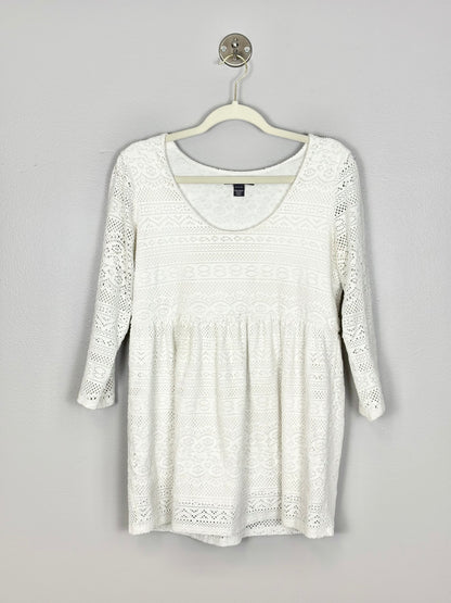 M - A Pea in the Pod White Crochet Blouse