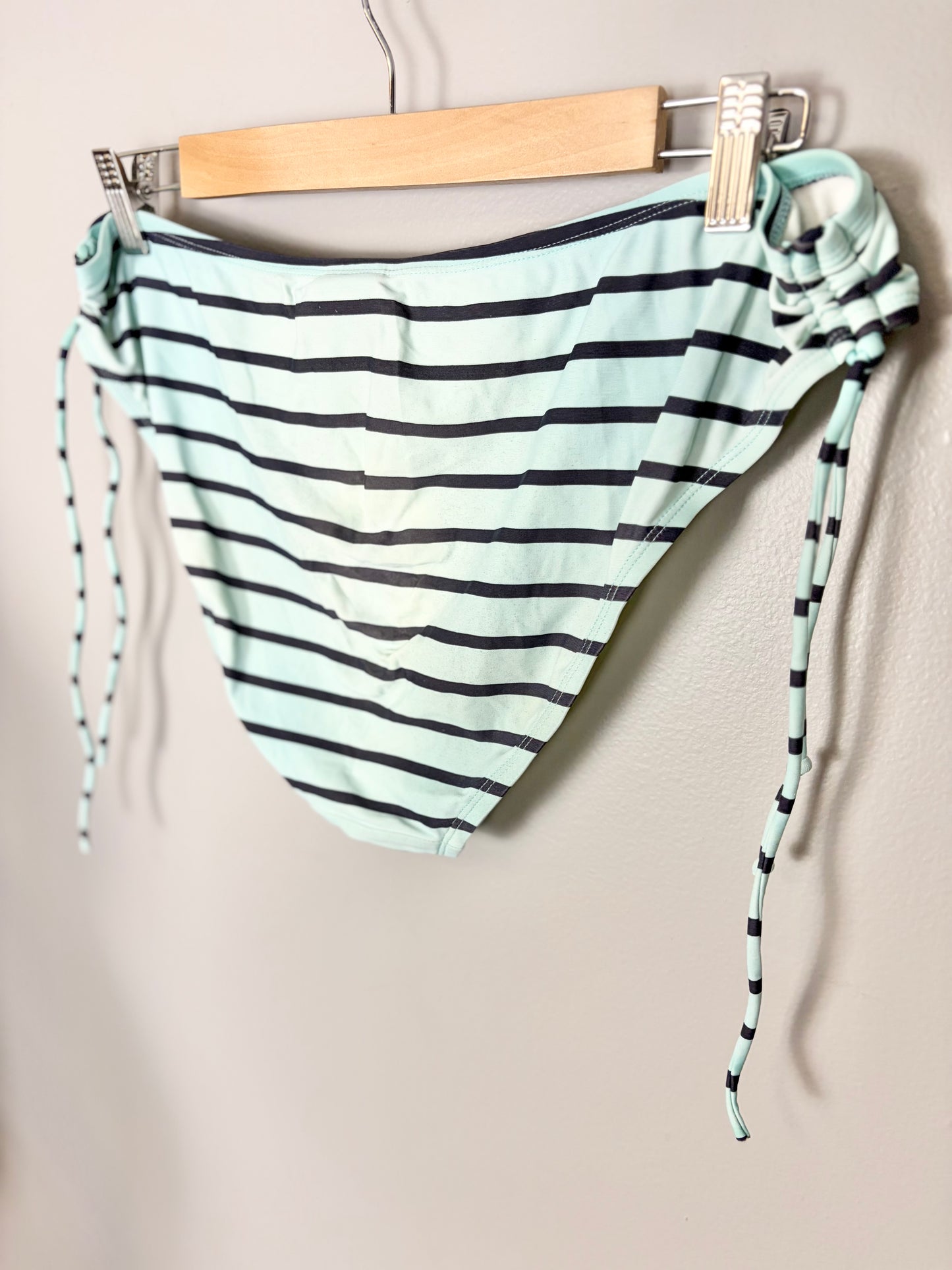 L - Motherhood Beach Bump Teal Striped 2-Piece Swim Set