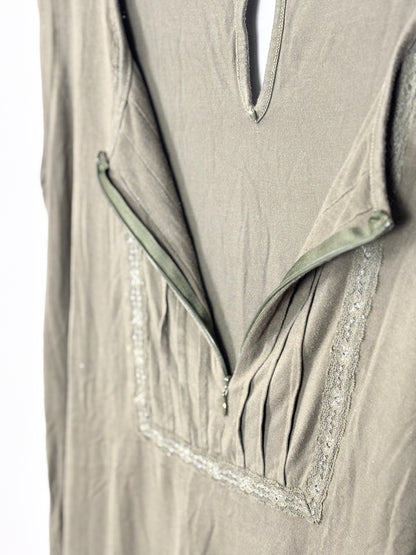 M - Thyme Zip-Front Olive Green Nursing Blouse