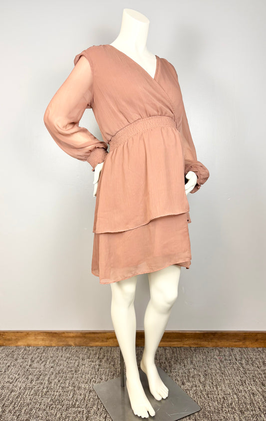 L – Dex Blush Pink Tiered Chiffon Dress