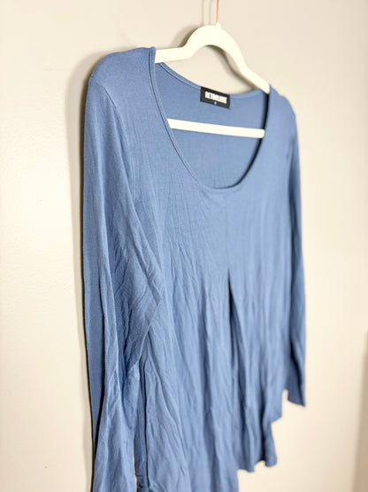 L - RetroLuxe Blue Long Sleeve Scoop Neck Top