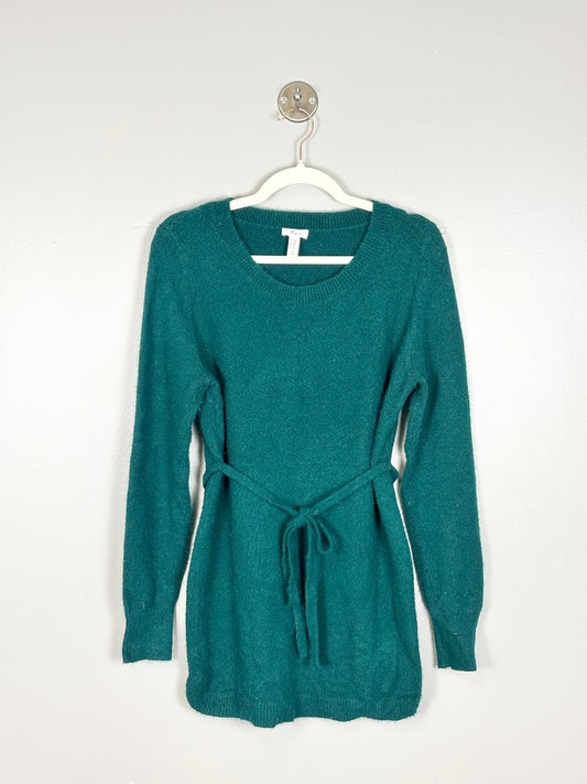 M - Thyme Tie-Waist Emerald Green Sweater
