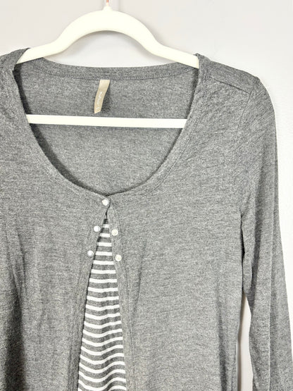 M - Thyme Button Front Grey Nursing Shirt