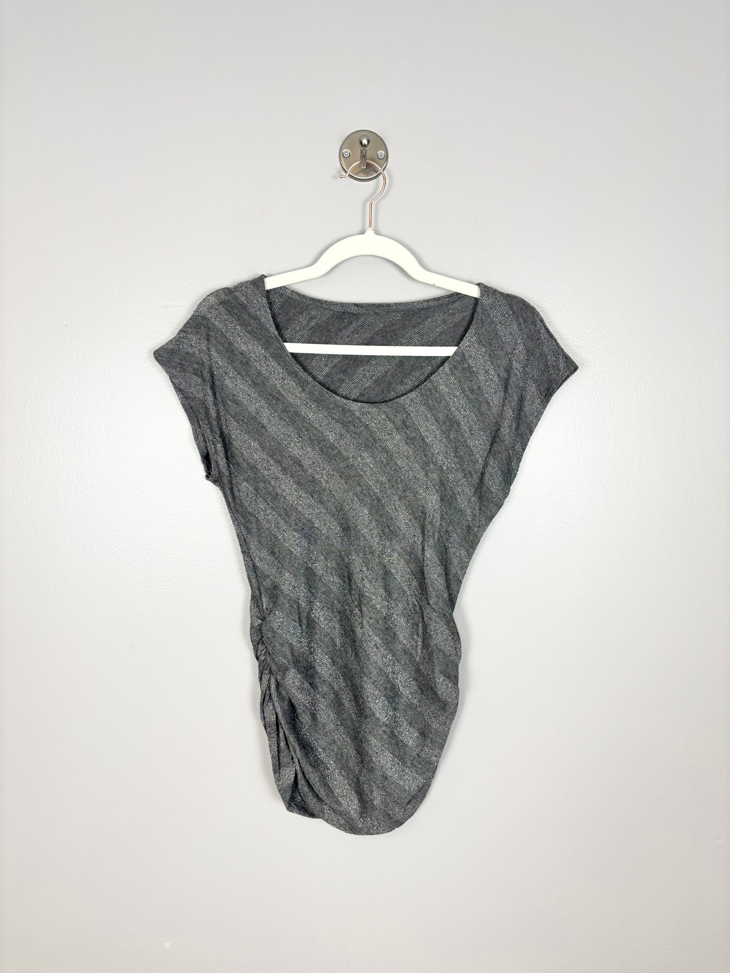 S - Silver Shimmer Asymmetrical Stripe Shirt