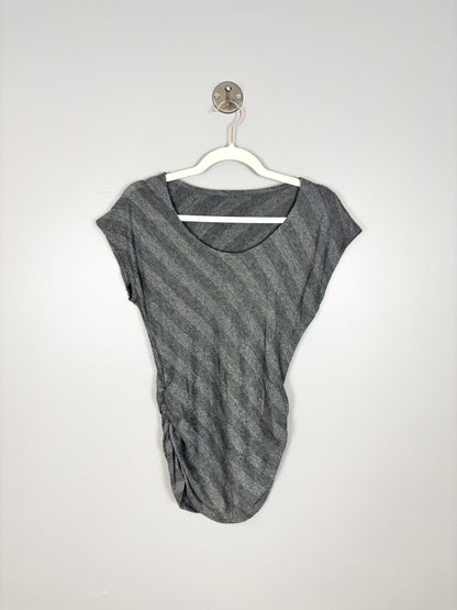 S - Silver Shimmer Asymmetrical Stripe Shirt