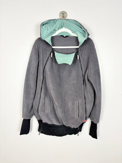XL - Dark Grey & Teal Baby Wearing Sweater w/Maternity Insert