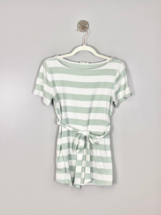 M - Hello Miz Green & White Striped Belted Top