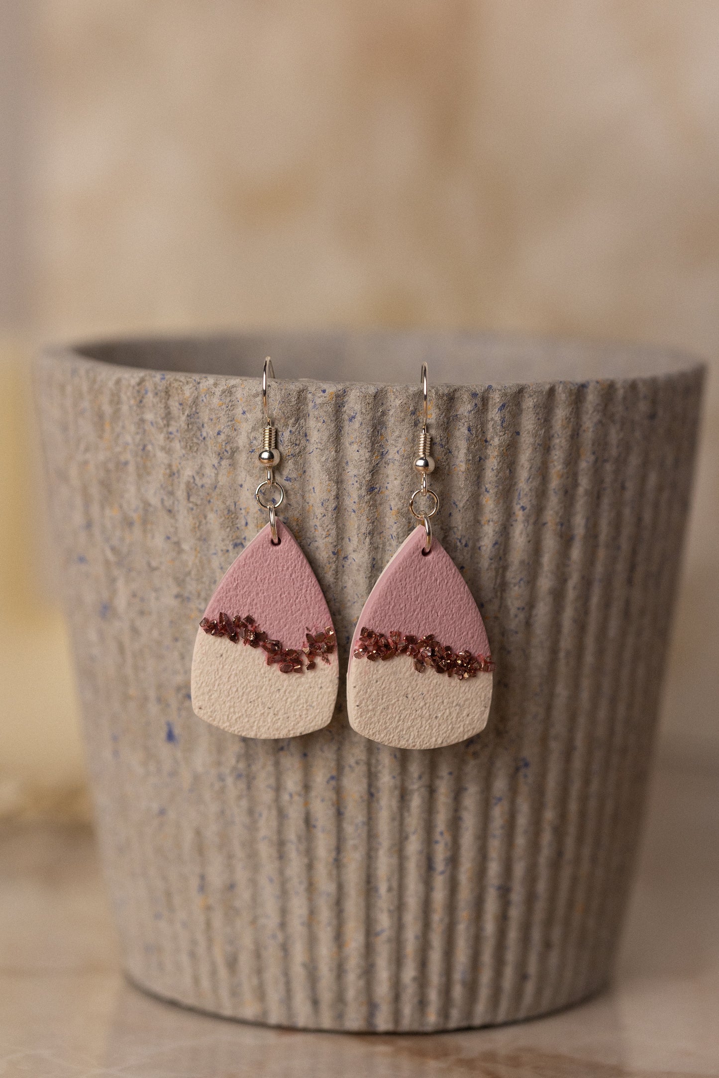 Prairie Rose Clay -  Pink Sparkle Earrings