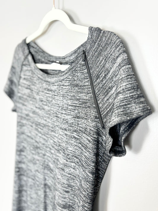 S - Thyme Short Sleeve Variegated Zipper Nursing Shirt