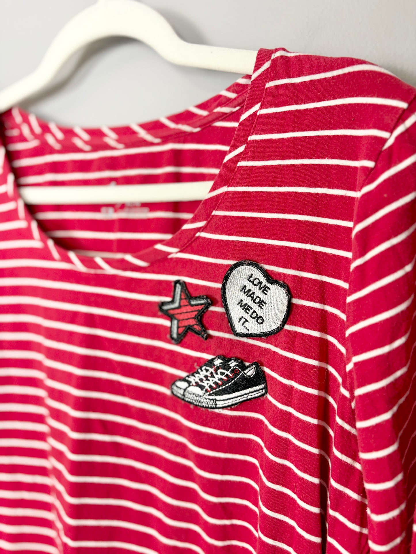 XL - Thyme “Love Made Me Do It” Striped Red Tee