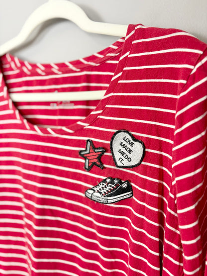 XL - Thyme “Love Made Me Do It” Striped Red Tee