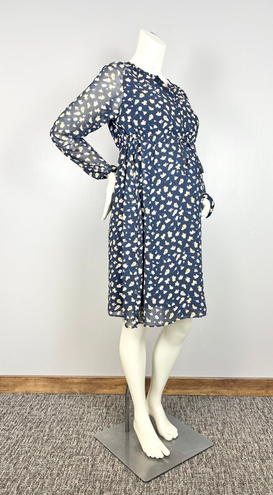 L - Thyme Navy Blue Floral Midi Dress