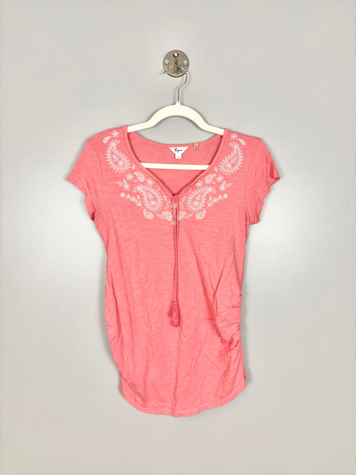 S - Thyme Pink Paisley Embroidered Shirt
