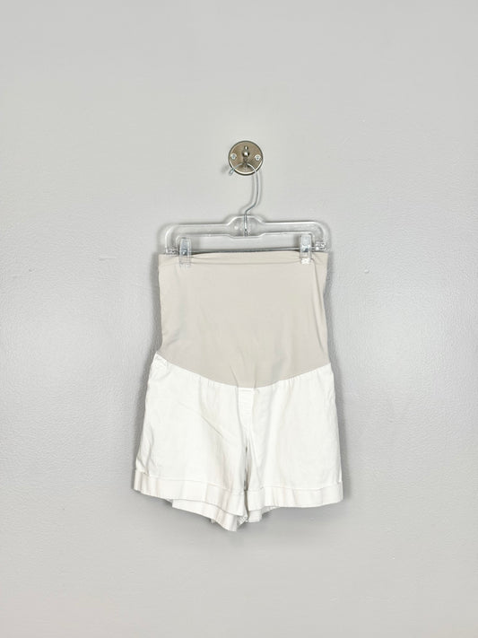 M - Motherhood White Cotton Cuffed Shorts