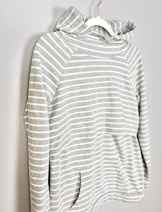 L - Grey & White Striped Nursing Hoodie