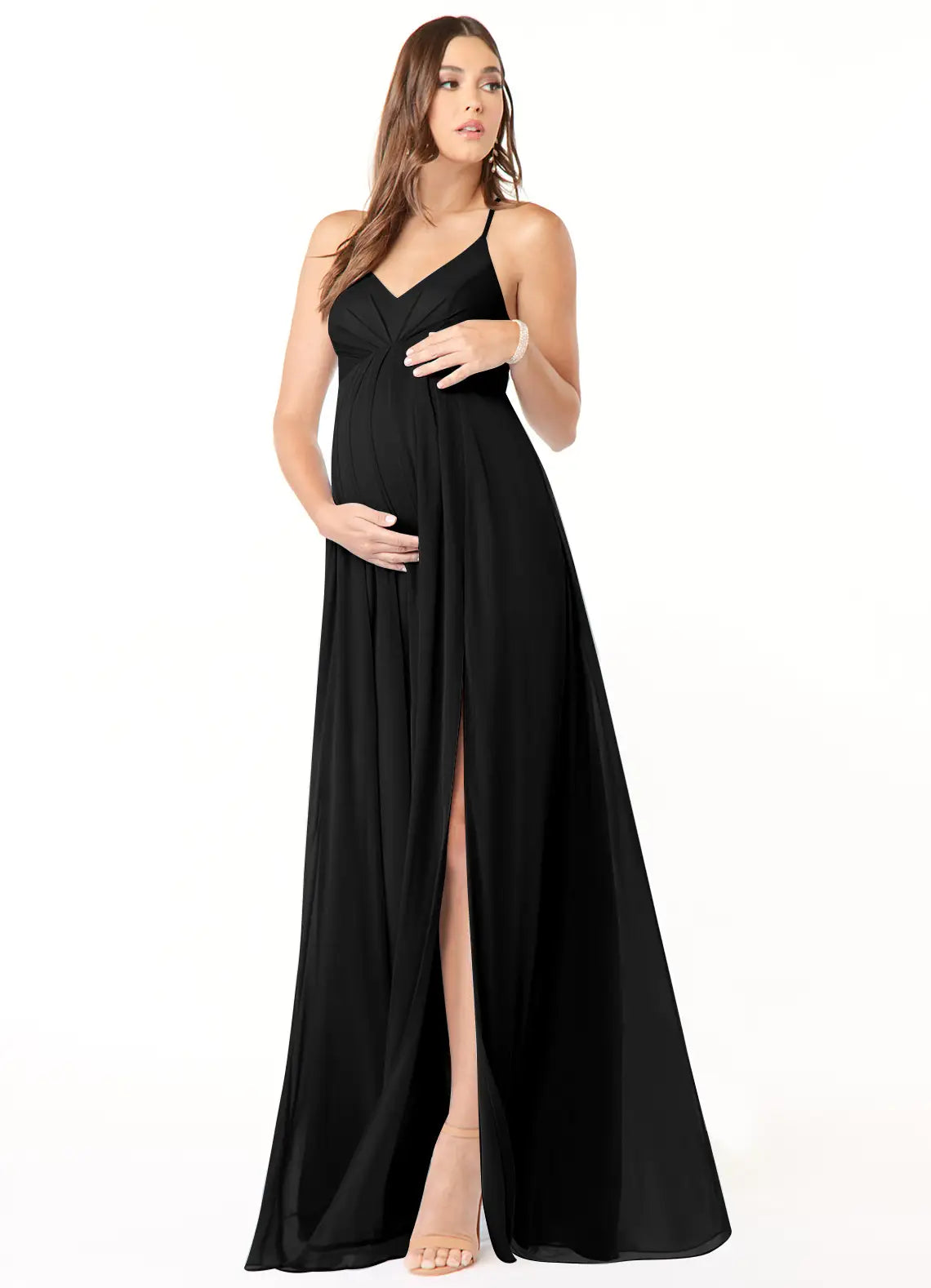 L - Azazi Black Chiffon Floor-Length Gown