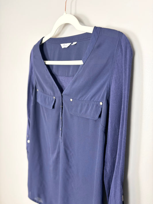 S - Thyme Navy Blue Nursing-Friendly Blouse