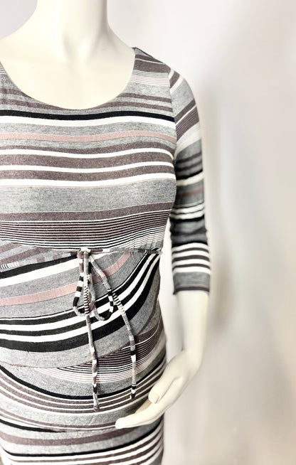 M - Motherhood Mocha Stripe Maternity Dress