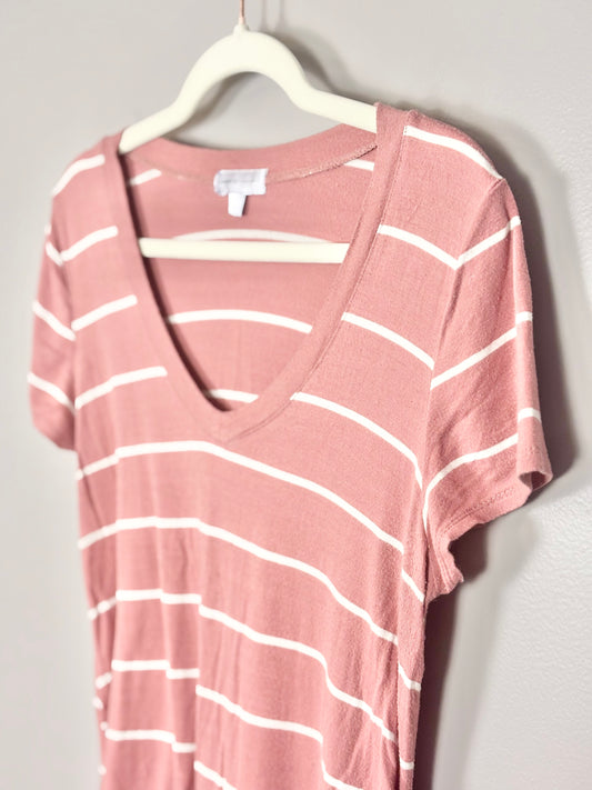 L - Juniper Lane Pink & White Striped Shirt