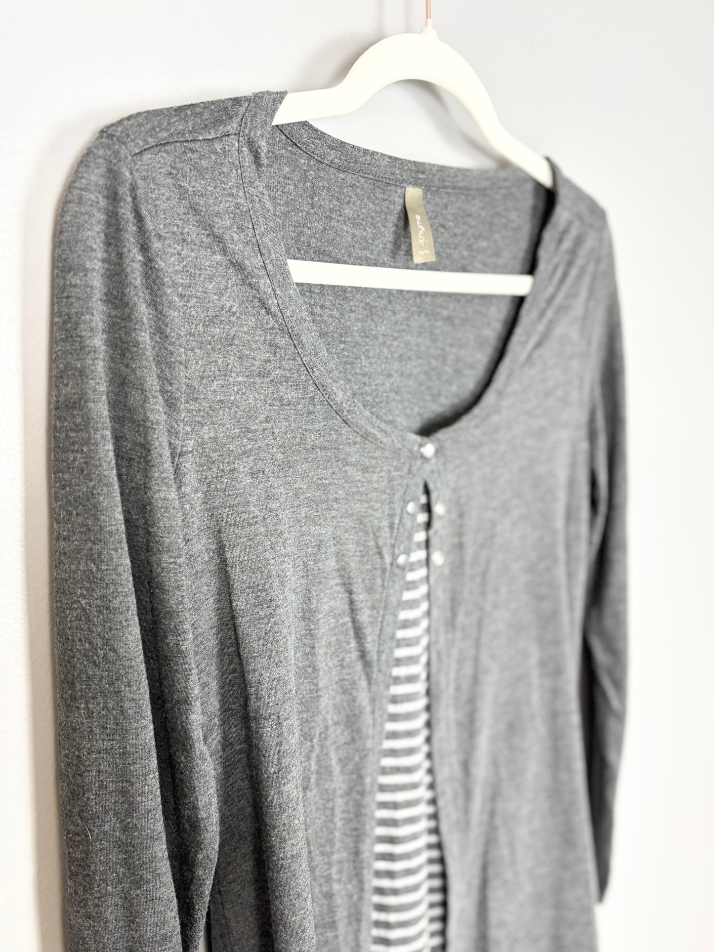 M - Thyme Button Front Grey Nursing Shirt