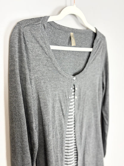 M - Thyme Button Front Grey Nursing Shirt