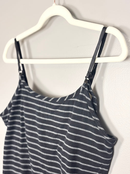 M - Thyme Grey & Black Striped Nursing Tank