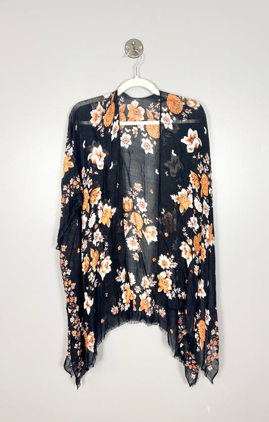One Size - Black Floral Scarf Vest