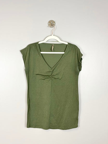 L - Thyme Pine Green Cap Sleeve Shirt