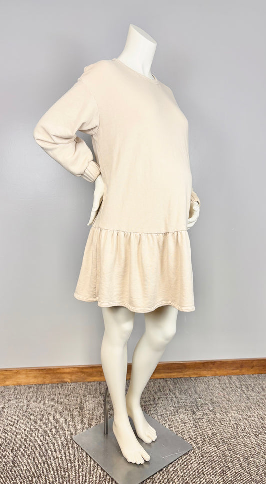 M - H & M Mama Cream Ruffle-Hem Sweatshirt Dress