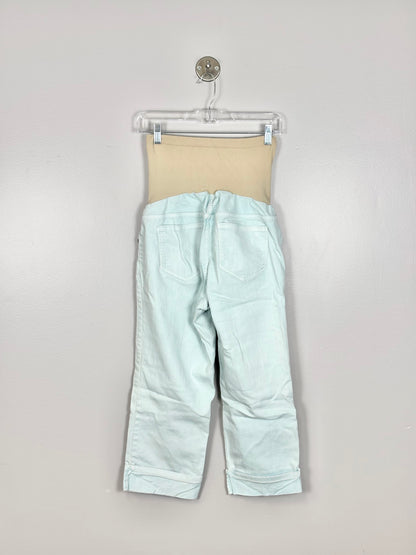 L - Indigo Blue Light Teal Cuffed Capri