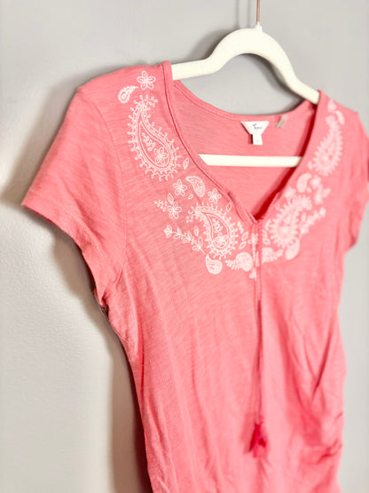 S - Thyme Pink Paisley Embroidered Shirt