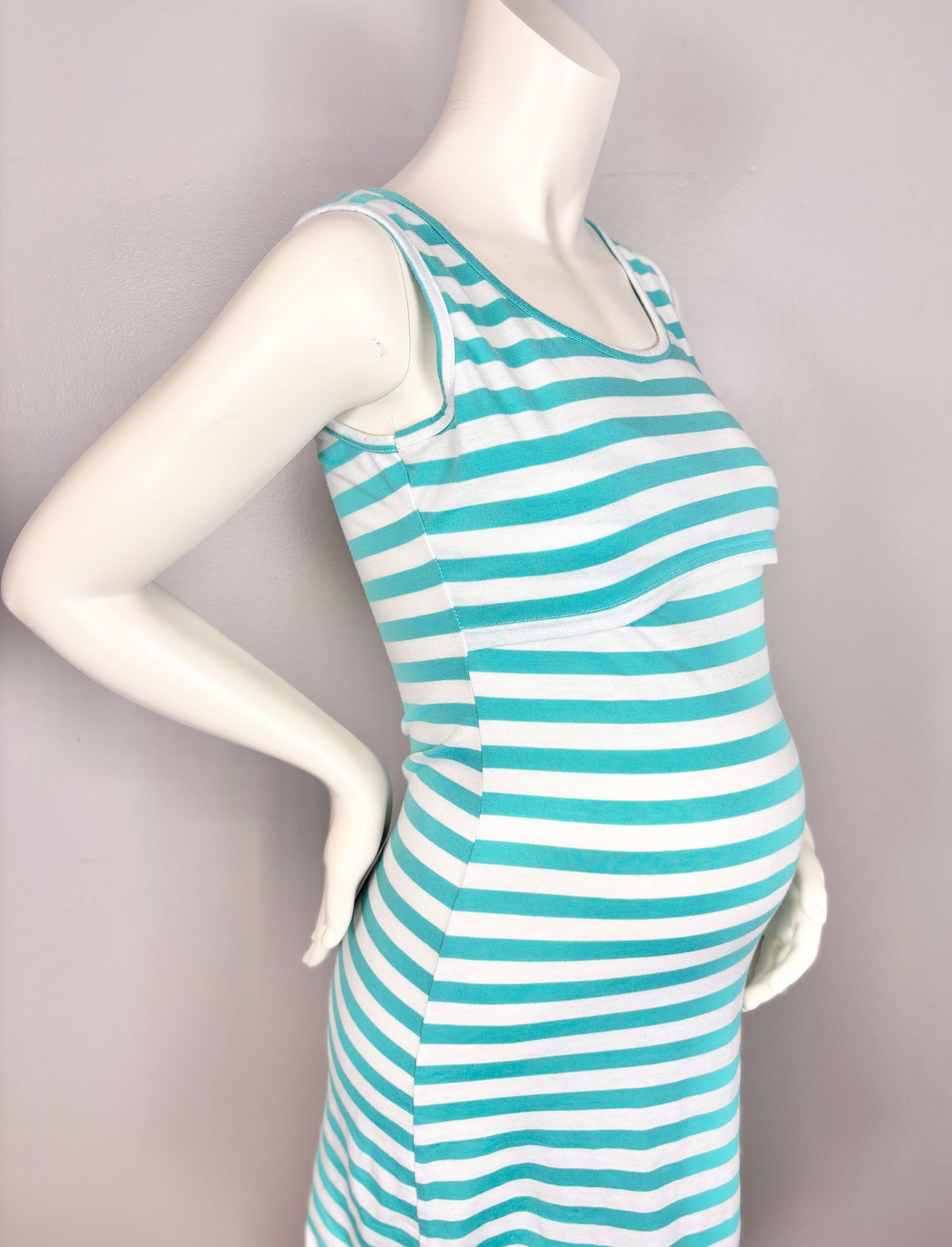S – Teal & White Striped Nursing Dress