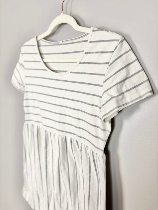 M - White & Grey Striped Babydoll Shirt
