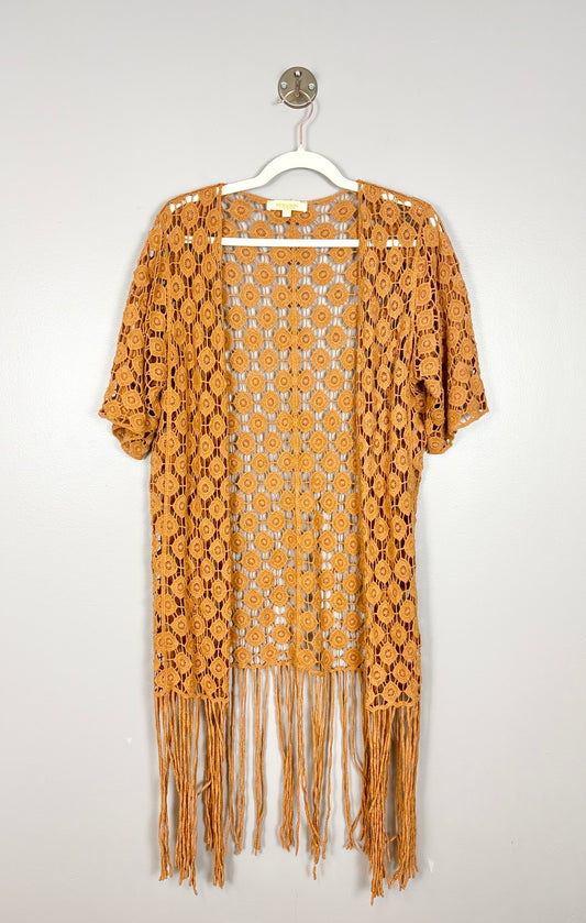 L - Rebellion Pumpkin Crochet Fringe Sweater