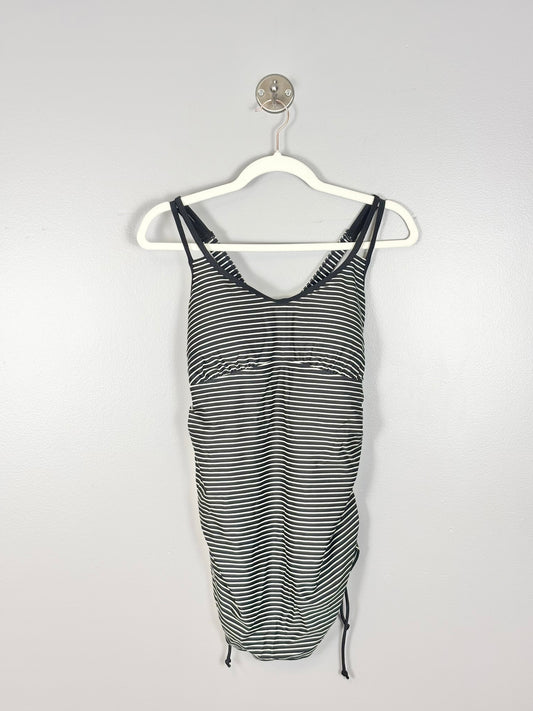 M - Thyme Black & White Striped Cross-Back Swim Top