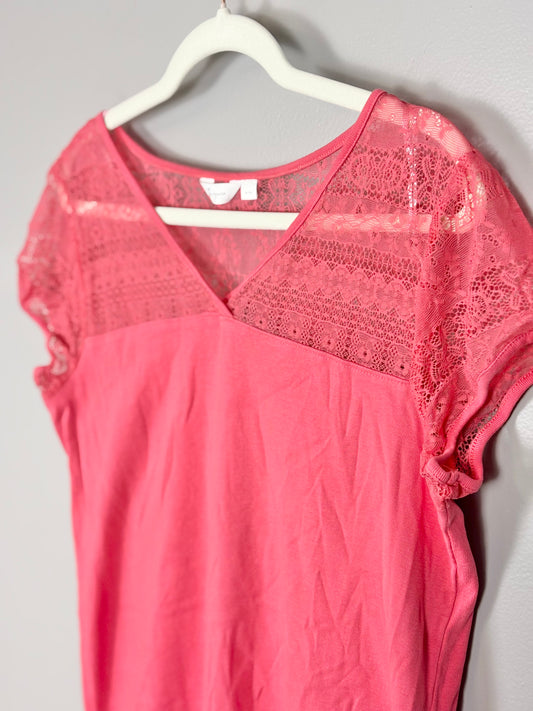 XL - Thyme Coral Lace-Detail Shirt