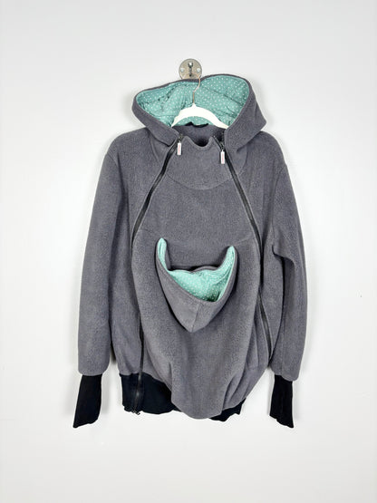 XL - Dark Grey & Teal Baby Wearing Sweater w/Maternity Insert