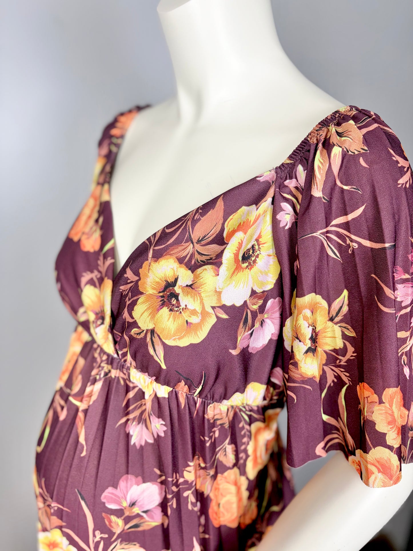 XL/14 - ASOS Burgundy Floral Twist Back Dress