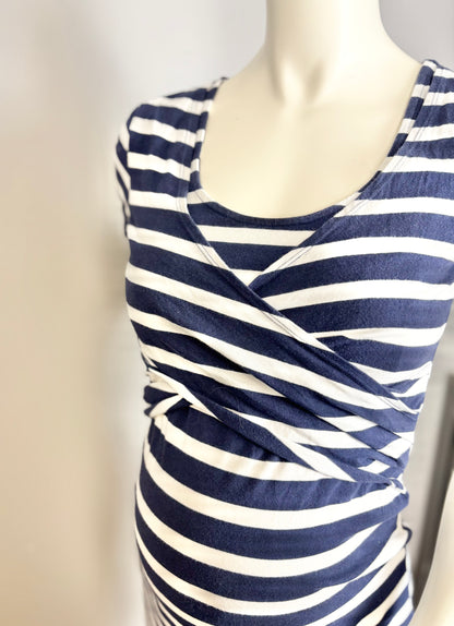 M – Thyme Blue and White Striped Nursing Dress