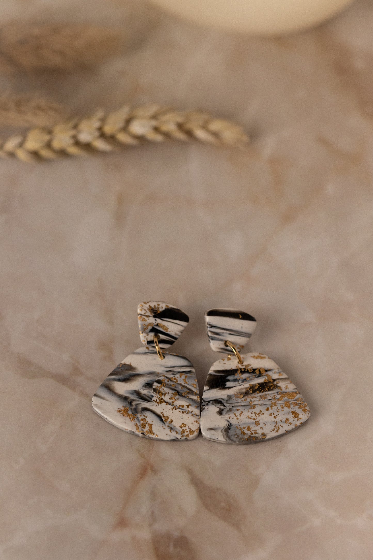 Prairie Rose Clay - Black & Cream Marbled Earrings