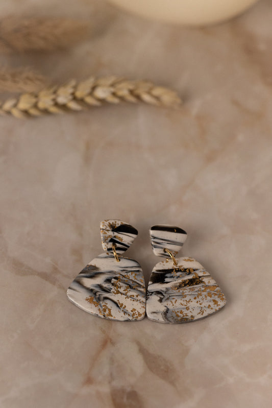Prairie Rose Clay - Black & Cream Marbled Earrings