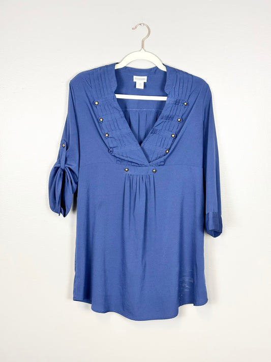 M - Motherhood Blue Copper Button Blouse
