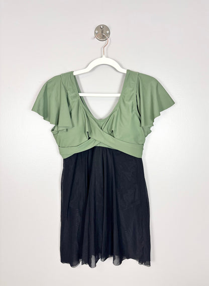 M - Flutter Sleeve Two-Tone Bathing Suit